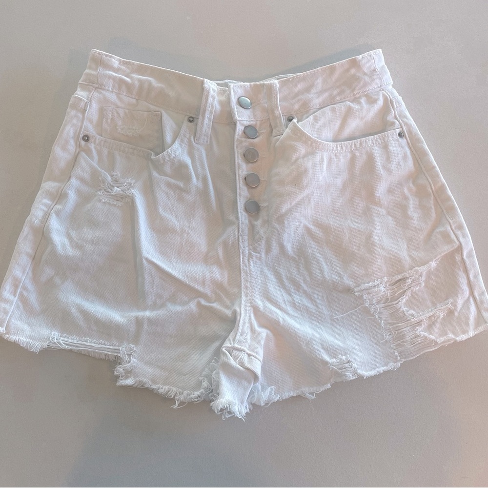 High Waisted White Jean Shorts